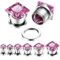 316L cirúrgico aço roxo Square Zircon cúbico carne túneis aço inoxidável orelha Plugs parafuso ajuste